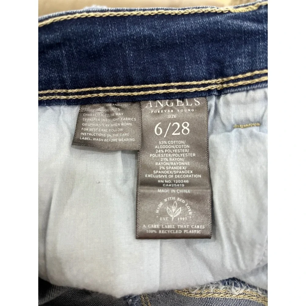 Angels Everflex Classic‎ High Rise Shorts Women 6/28 Blue Denim Good Frayed Hem
